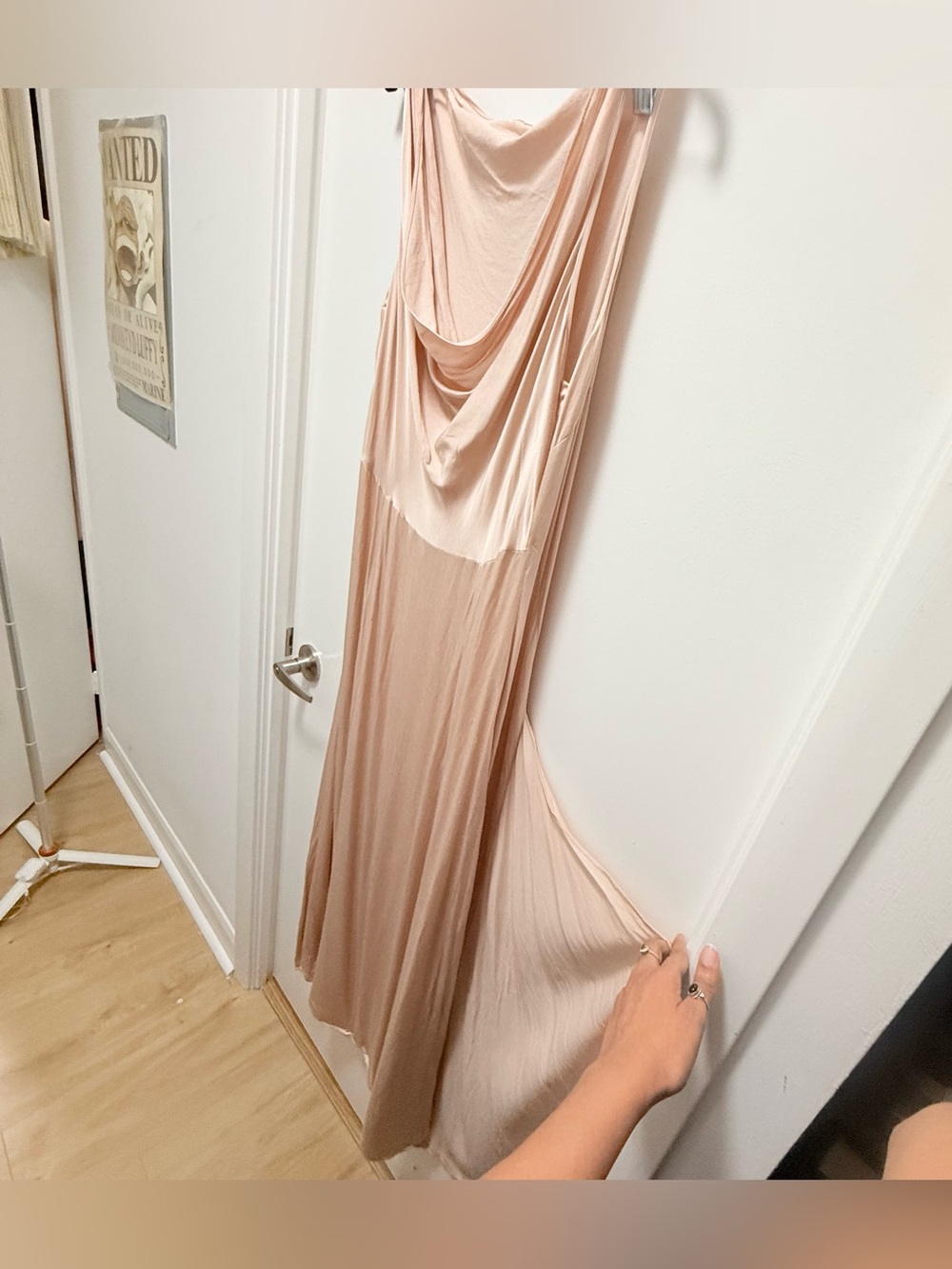REISS Seren Draped Cowl Neck Maxi Dress Blush Pink Nude UK 14 US 10 L